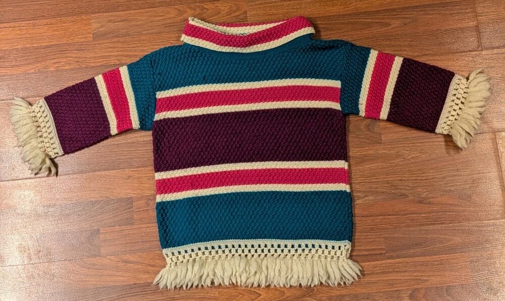 Vintage Jack Winter Jr Wool Sweater Womens Small Striped Fringe 60s 70s Mod